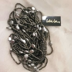 Cookie Lee long Necklace with silver beads/stones